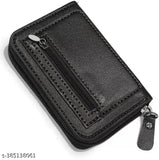 Men's black faux leather card holder, 11-slot wallet with 5 compartments, solid design, free size (11cm x 8cm)