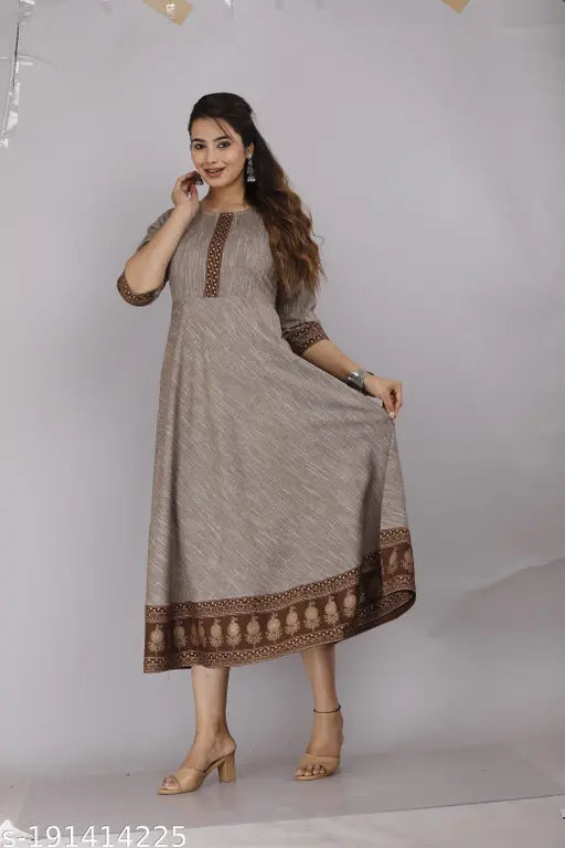Cotton Anarkali Kurti, Solid Combo, SQKURTI Designer, 3/4 sleeves, India origin