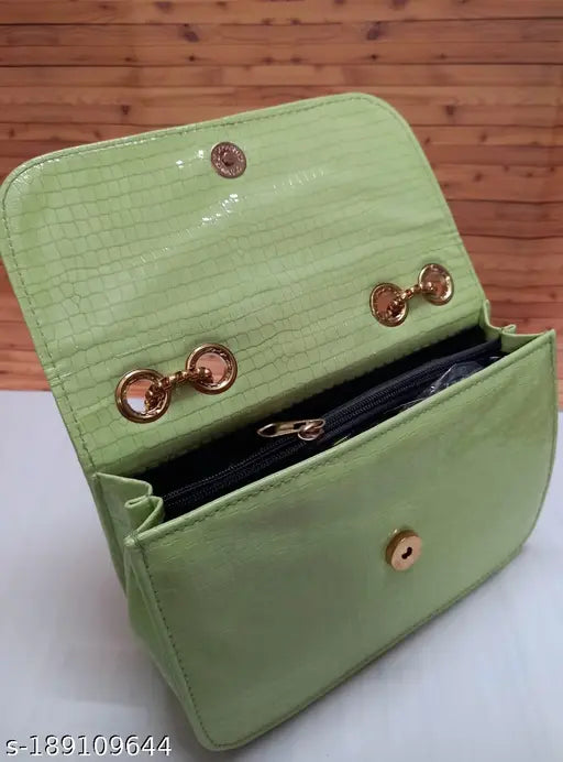 Elite fancy handbag, light green crocodile skin, 3 compartments
