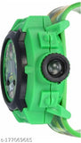 Green sports watch with digital display and button controls