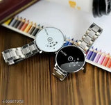 Silver metal analog watch for kids with black strap