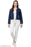 Dark blue denim jacket for women and girls, long sleeves, solid washed, slim fit