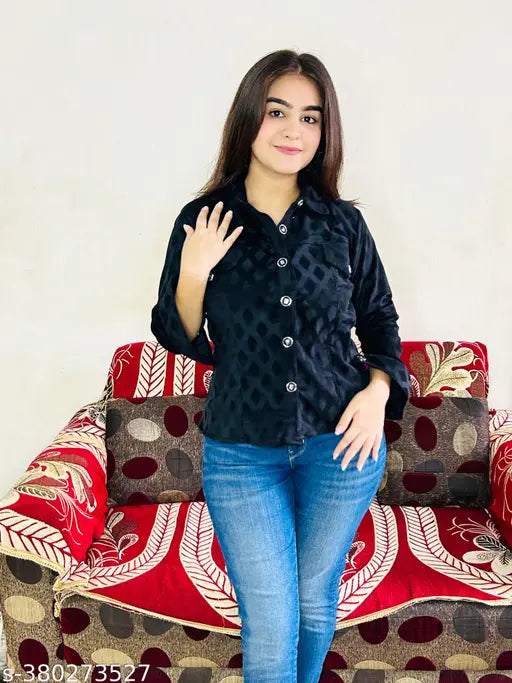 Velvet Women's Western Big button Double Pocket Jacket - Printed net pattern, long sleeves, India origin