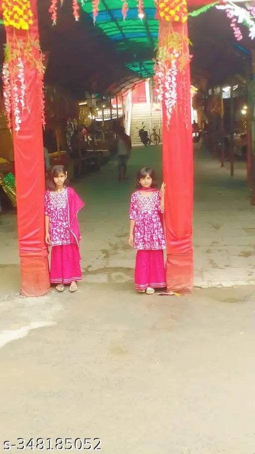 Pink rayon anarkali kurti and sharara palazzo set, traditional ethnic dress for girls