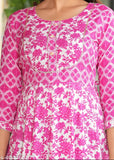 Vibrant pink, embroidered yoke, long-tiered Dress Kurtis with tassels, designed for women, long sleeves