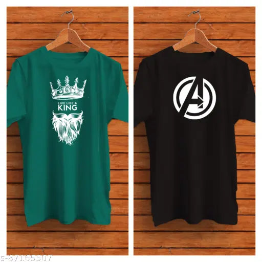 King OxfordBlue and Avenger Black Combo Cotton Half Round Neck Tees (Pack of 2) - Classic men's t-shirts with short sleeves