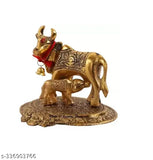 Gold metal Kamdhenu cows statue, golden cow figurine, fulfilling gomata wishing statue