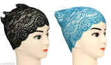 Black lace Hijab headband, Light blue lace cap, 2-in-1 hijab accessory