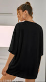 Black cotton blend oversized half-sleeve t-shirt