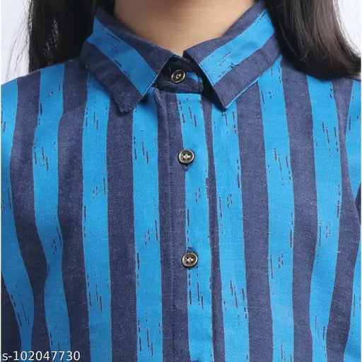 Girls long sleeve cotton blue dress