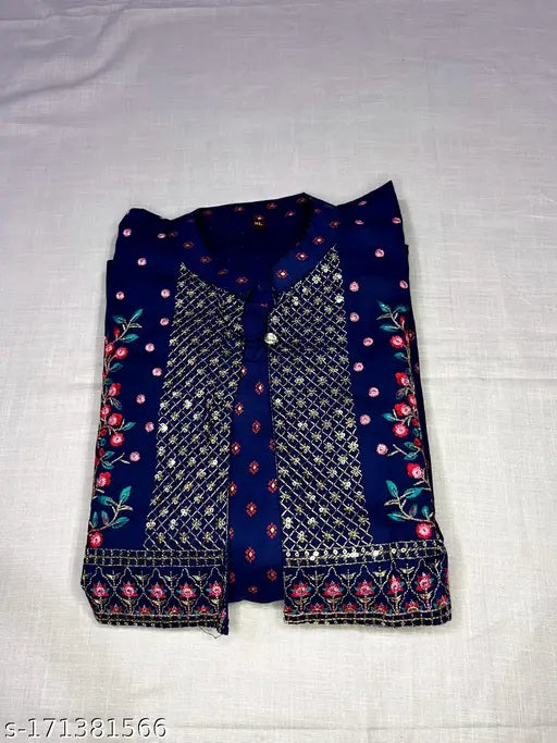 Blue rayon embroidered top with sequined details