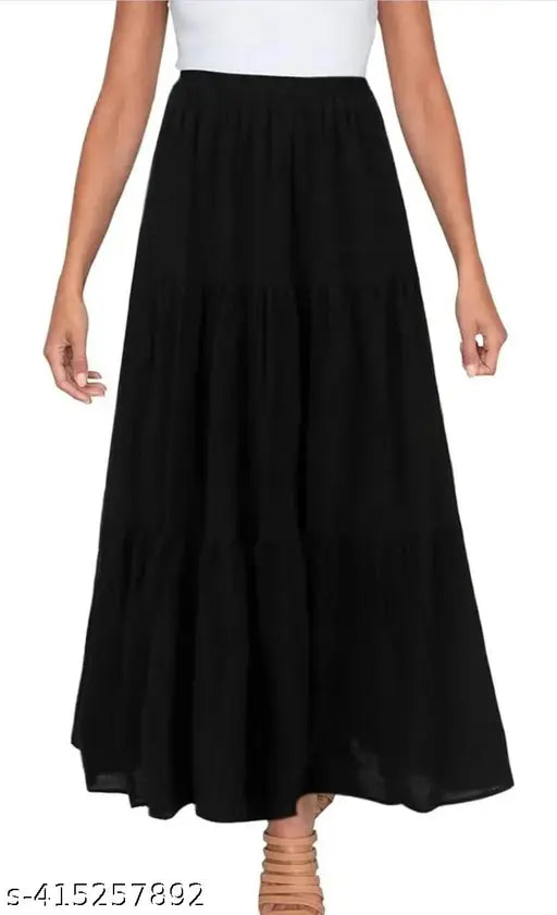 Black midi skirt with high waist and ruffled hem