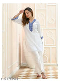 Aakarsha cotton kurta sets with embroidered net palazzos, XL & XXL sizes for women, India origin