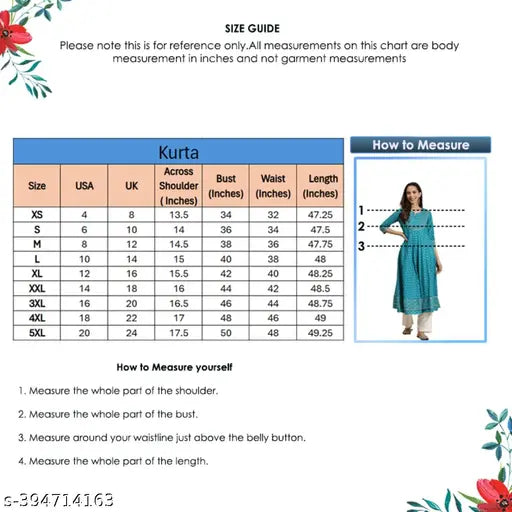 Blue cotton-blend women's floral round kurti, three-quarter sleeves, v-neck, Teal Floral Printed Anarkali Kurta by Yash Gallery