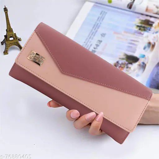 Pink leather purse, unique design, multiple card slots