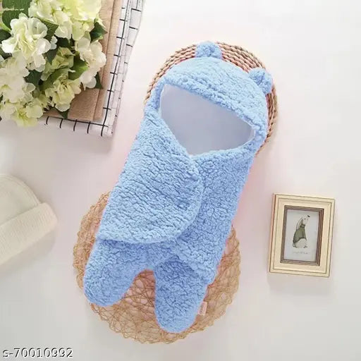 Soft microfiber new born hooded baby swaddle blanket by Brandonn, ideal for mild winter, solid design for both boys and girls