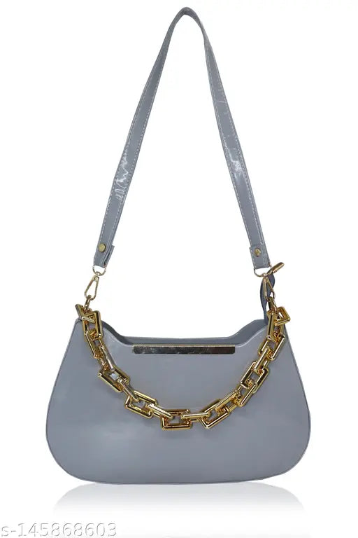 Silver satin chain strap sling bag with multiple pockets, stylish