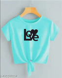 Sea Green crop top & T-Shirt for women, printed Gola design on Lycra, short sleeves
