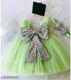 Baby princess dress in green with bow and ruffle details, size 0-12 months