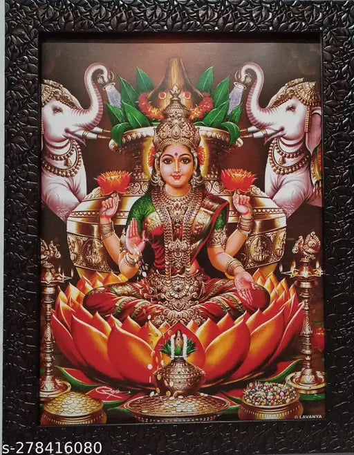 Synthetic resin, 13x10 inch Goddess Sri Maha Lakshmi elephant photo frame, Indian deity decor
