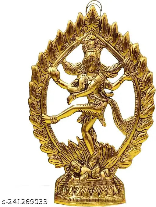 Metal Natraj Statue for home decor, dancing Shiva figurine in gold finish, 24cm height