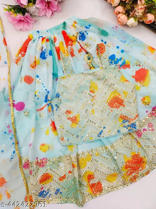 Georgette kids lehenga choli set for parties, embroidered and stitched, 3-15 years, Indian origin