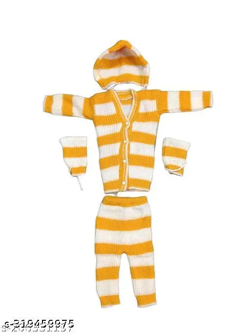 Striped wool sweater pajama, cap, and booties newborn combo set for baby boy & girl - Colourful winter wear, India origin