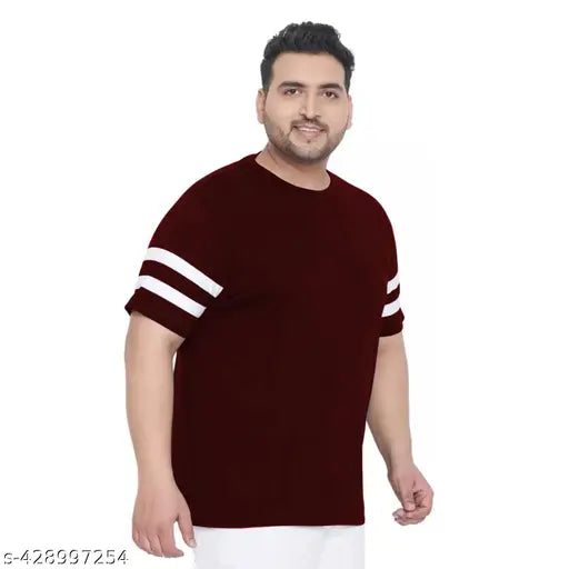 Mens Plus Size Short Sleeve Round Neck Cotton T-Shirt - Premium Quality, Breathable, Colorblocked, India