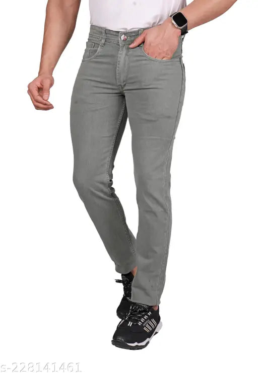 Rigbone men's solid denim jeans, India-made stretchable slim fit jeans with zip fly and button closure, lightly washed, size 30 (waist 31", length 42", hip 36")