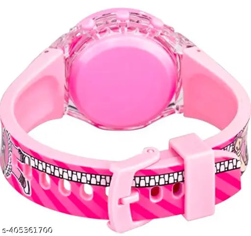 Digital watch with glowing disco lights, pink strap and face, digital display