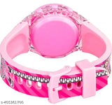 Digital watch with glowing disco lights, pink strap and face, digital display