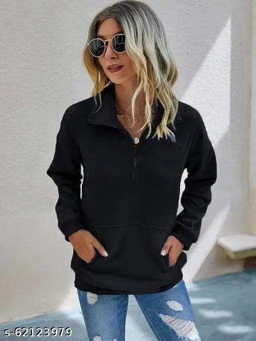 Black cotton full sleeve sweatshirt for women, soft and cozy Force Women's black top on clothing rack