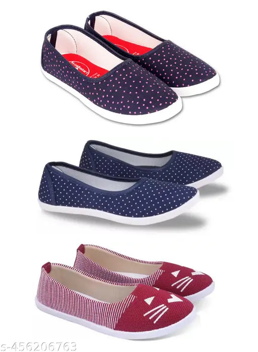 Synthetic printed bellie pack of 3, stylish, lightweight, comfortable for women's casual wear, Indian-made footwear with closed back and PVC sole