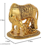 Gold Kamdhenu Statue: Mahakal Artware's Cow, Calf & Little Krishna (15.5 x 12 x 15 cm), Vastu Shastra spiritual idol for peace, wealth, health & happiness