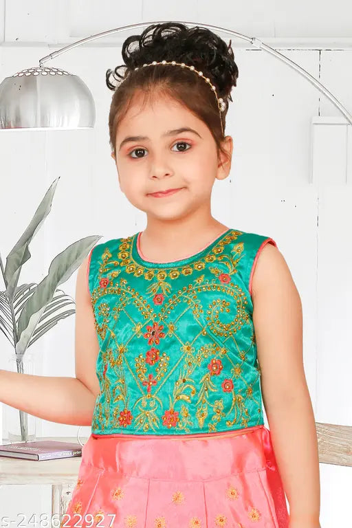 Cotton blend lehenga-dupatta set, embroidered with stones, ideal for baby girls' celebrations (Etinie Lhanga Chilo)