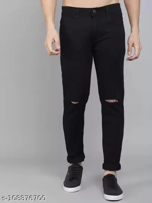 Man Black Denim Solid Jean, dark wash mid-rise 5-pocket style, sizes: 28, 30, 32, 34, 36 (waist: 28in/30in/32in/34in/36in, length: 41in), made in India