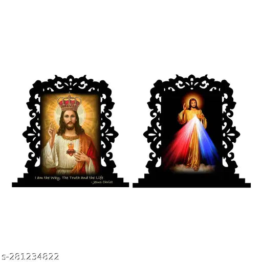 Acrylic multicolor Jesus Christ Idol combo murti for car dashboard or home spiritual gift item, suitable for offices, churches, or desks