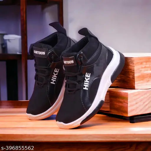Casual sneakers, black high top, with white soles, suitable for outdoor running and training