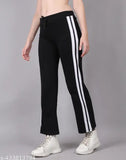 Trendy cotton colorblocked track pants for women with black and white stripes