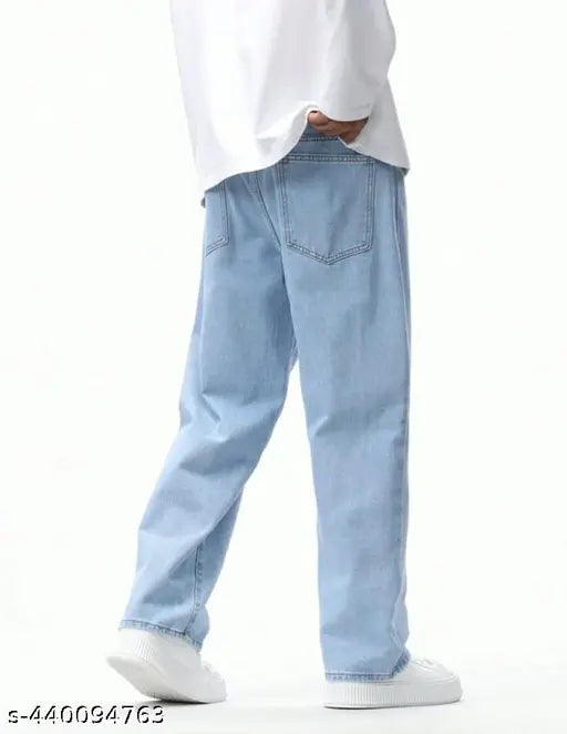 Wide leg denim jeans for men