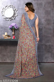 Colorful printed georgette saree, with matching blouse, for women's formal wear