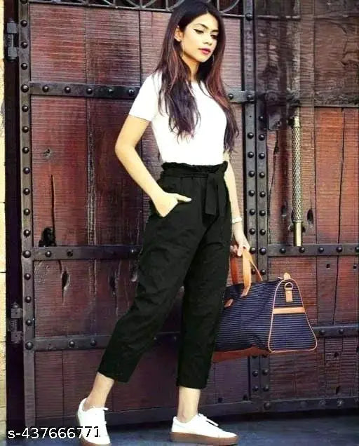 Black women's high-waisted trouser pants