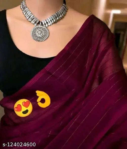 Satin chiffon Zari saree, striped design in free-size, single piece from India