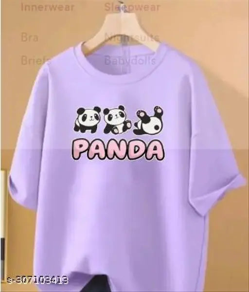 Urbane Designer Branded Oversize Printed Tshirt Round Neck Tee Top for Womens and Girls Panda Print Ladies Tshirt
