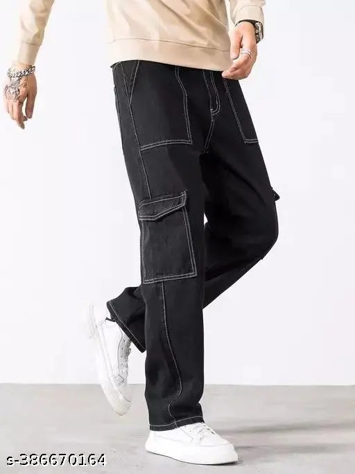 Gorgeous latest denim men's track pant in solid style, size 26/28 (waist 28in, length 38in), 30/32/34. New Indian-made jeans for men on display