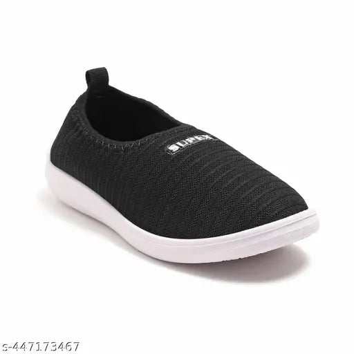Black shoe with white sole and black trim