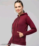 Maroon color fleece hoodie and sweatshirt, women's fashion essential in solid design