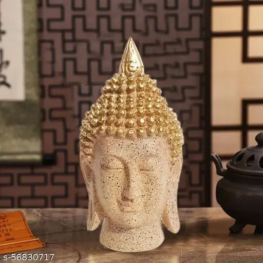 Black metallic resin Buddha head statue (H17cm x W10cm x L8cm), intricate decorative showpiece from India