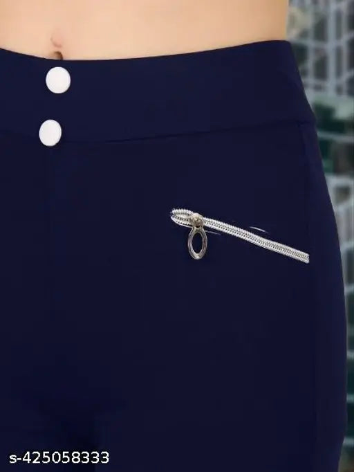 Navy Blue Chain Pocket Jegging by TIPKOO - Women's & Girls Solid Polyester, Quality inspection and attention to detail, Made in India