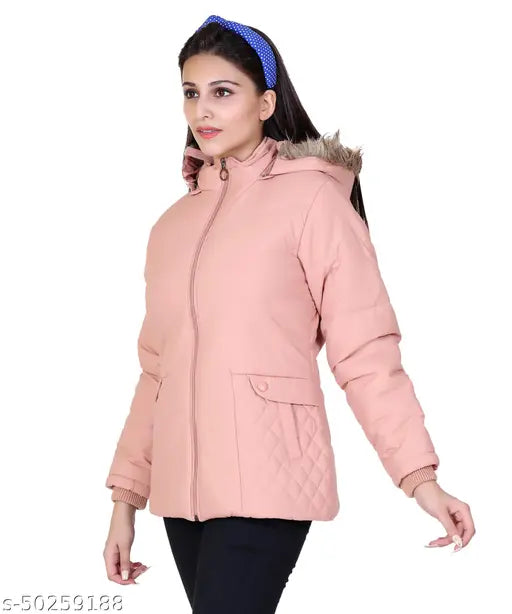 Nylon Indian fort full sleeve winter jacket for women, solid pattern, long sleeves, premium quality